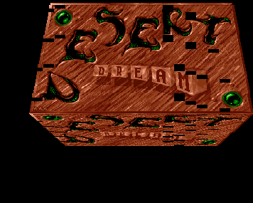 The Desert Dream title sculpted into a tilted brown slab with green and black details.