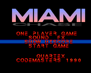 The Miami Chase logo above red menu text and a blue selection bar.
