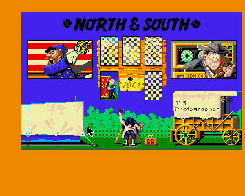 The colorful North and South main menu, showing commanders, scenario maps and the selected year 1861.